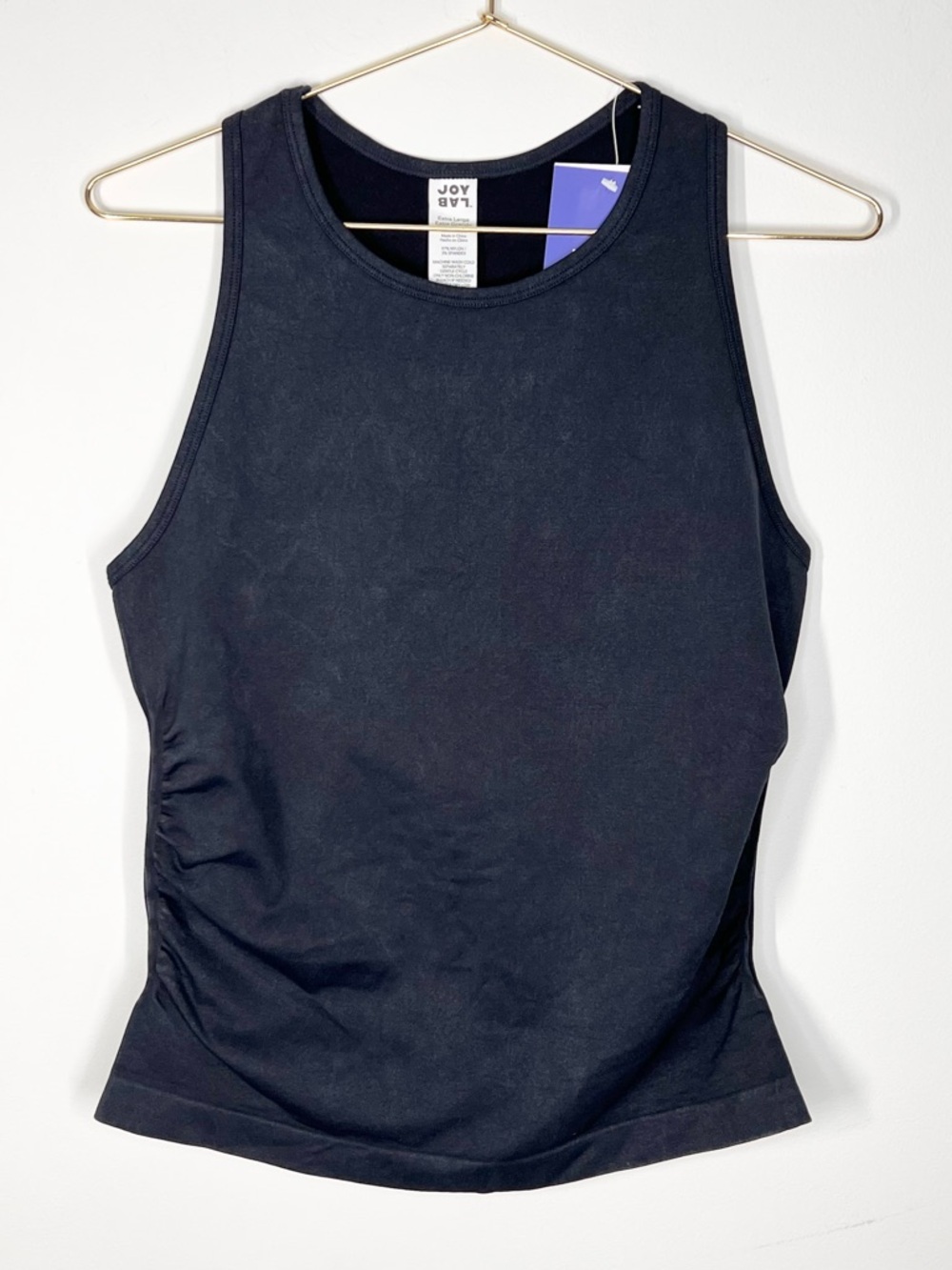 NWT JoyLab Slim Fit Tank Top Side Ruching Cinched Black XL